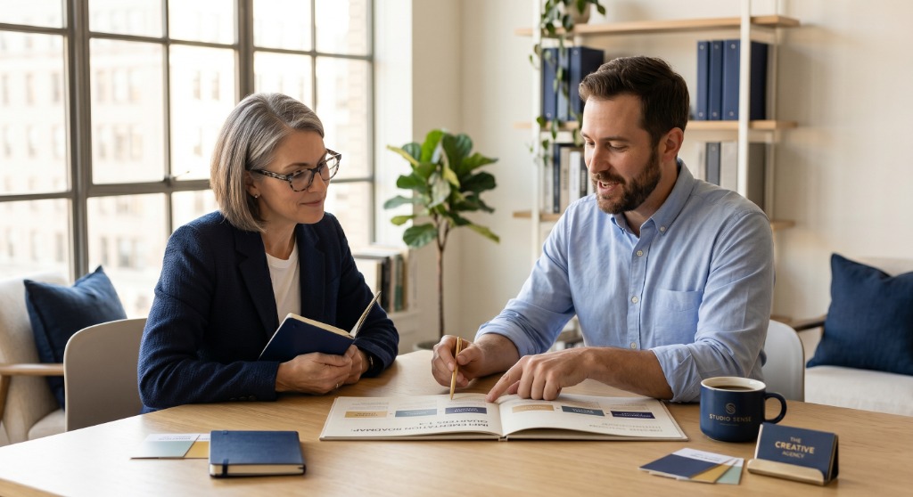 Candor Digital consultant working with a business owner on brand strategy